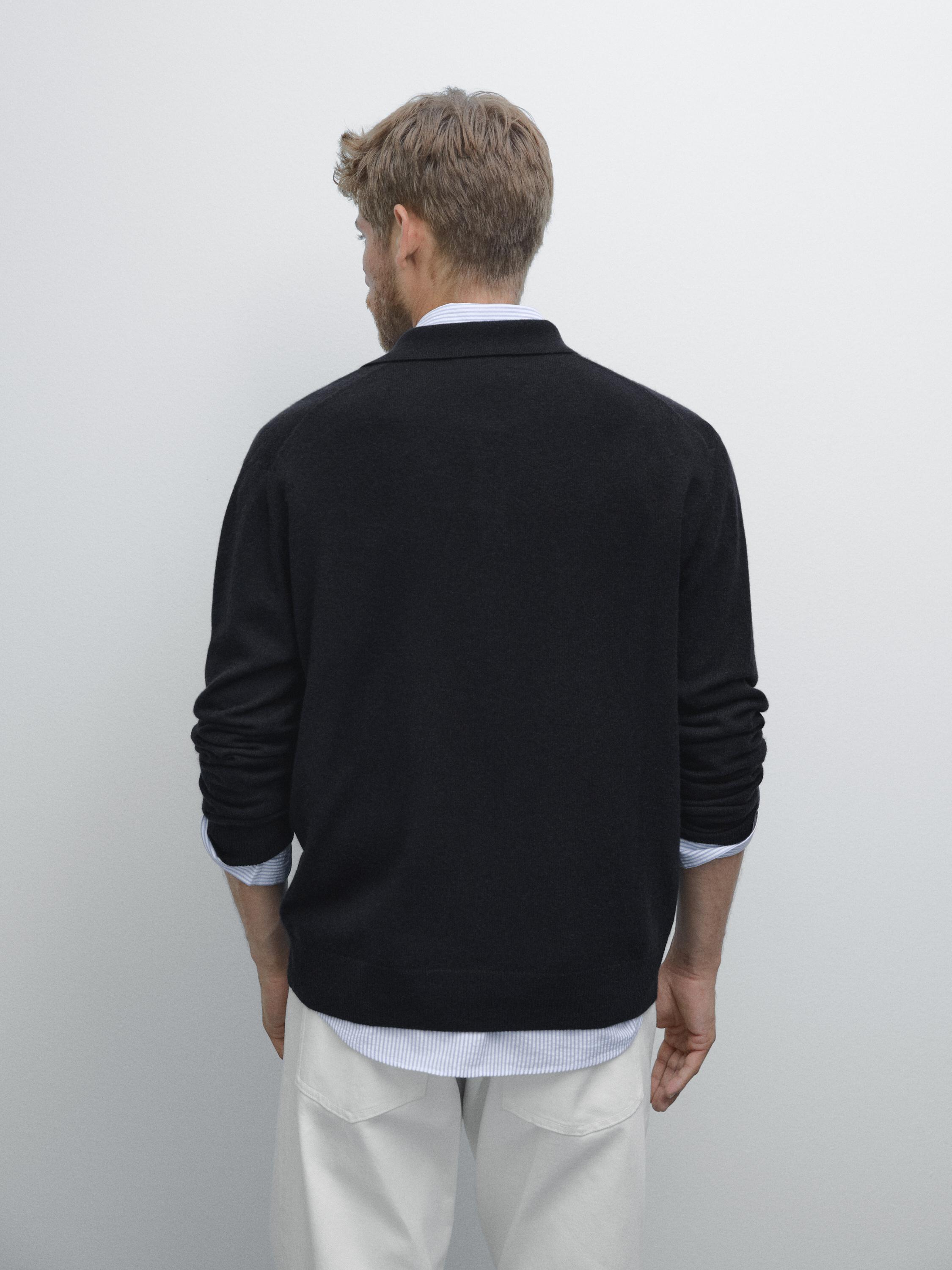 100% cashmere ribbed knit polo shirt